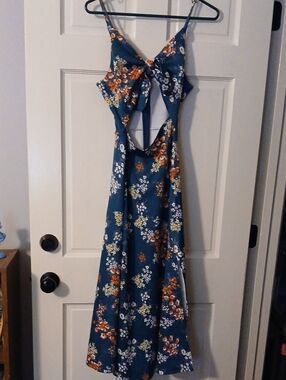 Teal Floral With Bow Summer Dress